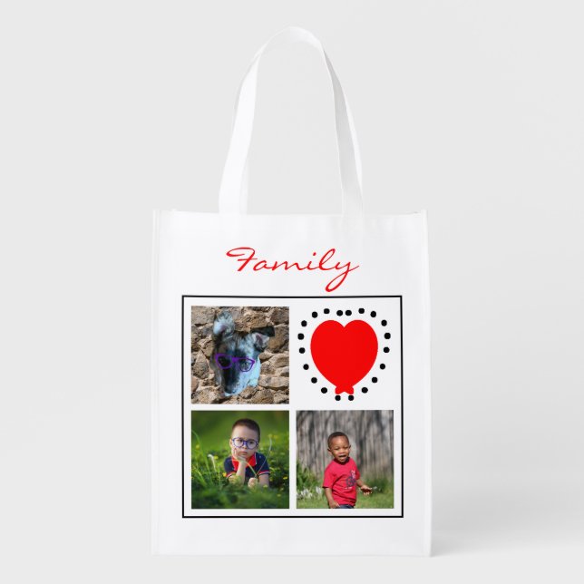 Add Your Personalized Custom Family or Pet Photos Grocery Bag (Front)