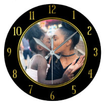 Add Your Personalized Photo | Gold Black Elegant Large Clock Add Your Personalized Photo | Gold Black Elegant Large Clock