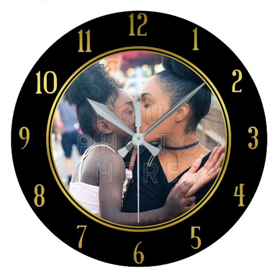 Add Your Personalized Photo | Gold Black Elegant Large Clock