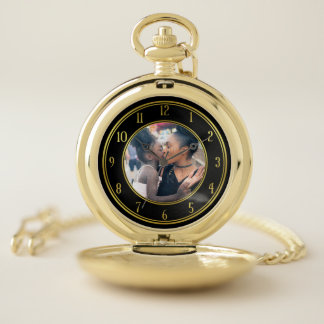 Add Your Personalized Photo | Gold Black Elegant Pocket Watch