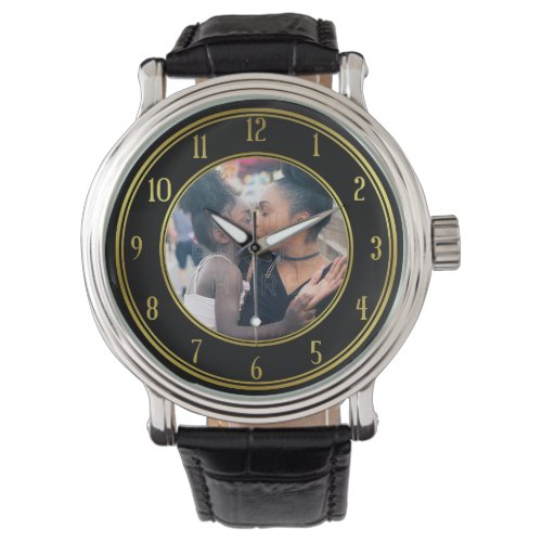 Add Your Personalized Photo  Gold Black Elegant Watch