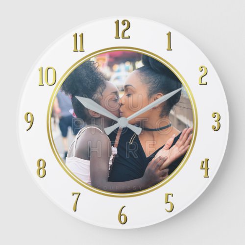 Add Your Personalized Photo  Gold White Elegant Large Clock