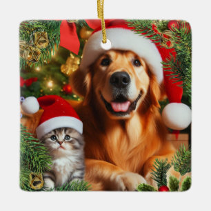 Add your Pet or Family Photo / Christmas Wreath  Ceramic Ornament