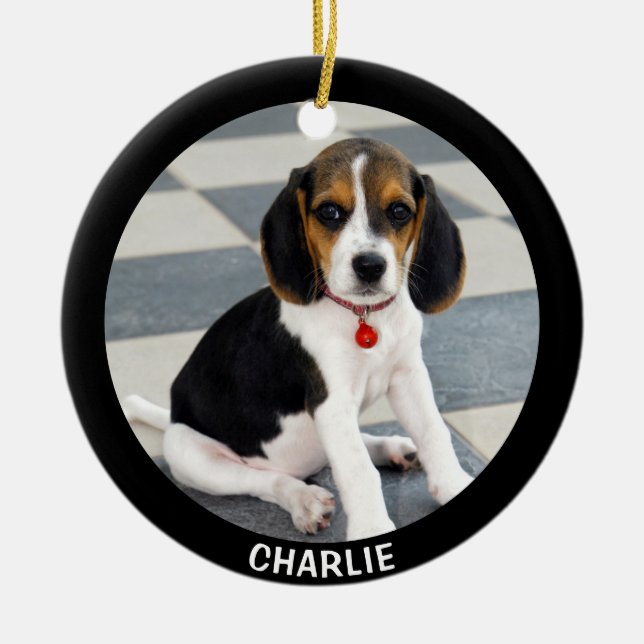 Add Your Pet Photo Christmas Ceramic Ornament (Front)