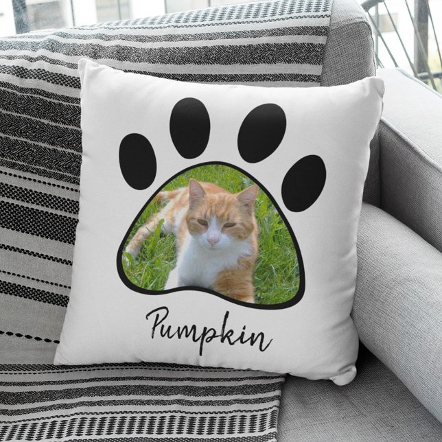 Add Your Pet Photo Paw Print  Throw Pillow (Creator Uploaded)