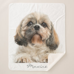 Add Your Pet Portrait Shih Tzu Dog Personalized Sherpa Blanket
