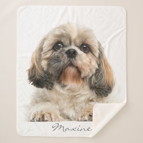 Add Your Pet Portrait Shih Tzu Dog Personalized Sherpa Blanket