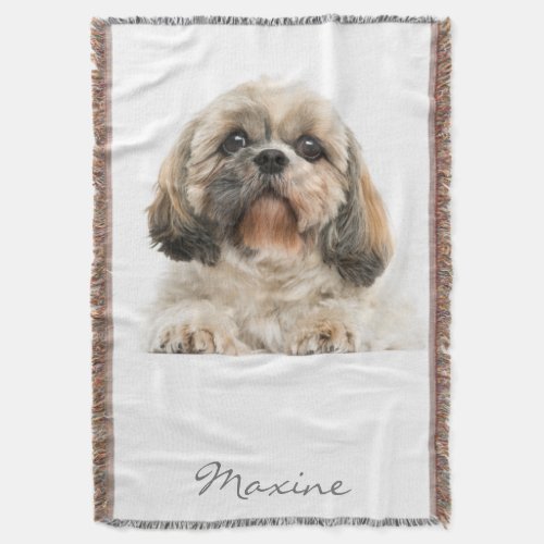 Add Your Pet Portrait Shih Tzu Dog Personalized Throw Blanket
