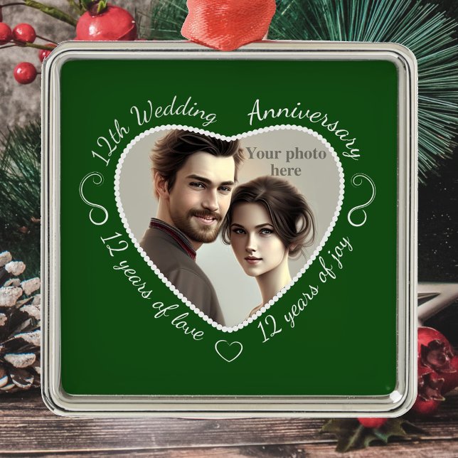 Add Your Photo 12 Years of Marriage Metal Ornament (Creator Uploaded)