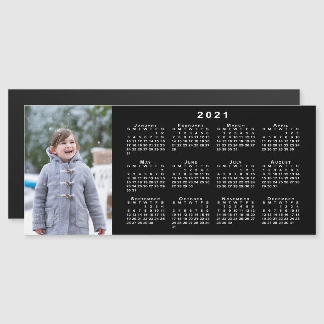 Add Your Photo 2021 Calendar on Black (Front/Back)