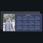 Add Your Photo 2024 Calendar on Navy Blue Magnet<br><div class="desc">Keep someone you love nearby with a modern, custom 2024 calendar magnetic card. Replace the sample photo with your own in the sidebar. Beside it is a small white 2024 calendar on a navy blue background. Makes a great personalized stocking stuffer. Includes an envelope for easy sending (or get it...</div>