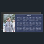 Add Your Photo 2024 Calendar on Navy Blue Magnet<br><div class="desc">Keep someone you love nearby with a modern, custom 2024 calendar magnetic card. Replace the sample photo with your own in the sidebar. Beside it is a small white 2024 calendar on a navy blue background. Makes a great personalized stocking stuffer. Includes an envelope for easy sending (or get it...</div>