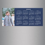 Add Your Photo 2025 Calendar on Navy Blue Magnet<br><div class="desc">Keep someone you love nearby with a modern, custom 2025 calendar magnetic card. Replace the sample photo with your own in the sidebar. Beside it is a small white calendar on a navy blue background. Makes a great personalized stocking stuffer. Includes an envelope for easy sending (or get it without...</div>