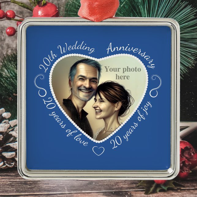 Add Your Photo 20 Years of Marriage Metal Ornament (Creator Uploaded)