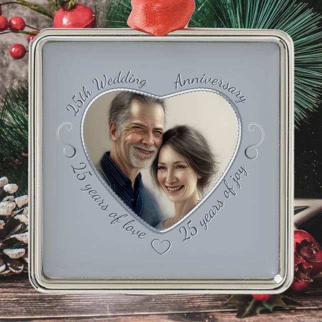 Add Your Photo 25 Years of Marriage Metal Ornament (Creator Uploaded)