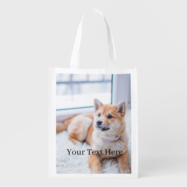 Add Your Photo and Text 2 Sided Customized Grocery Bag (Front)