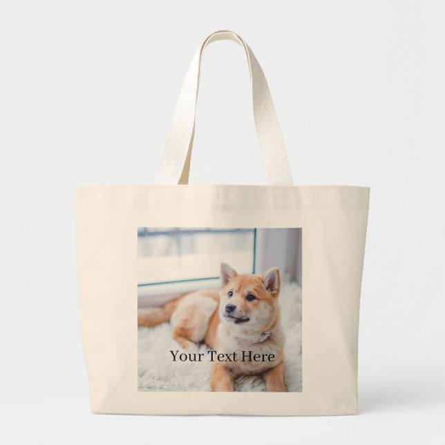 Add Your Photo and Text 2 Sided Customized Large Tote Bag (Front)