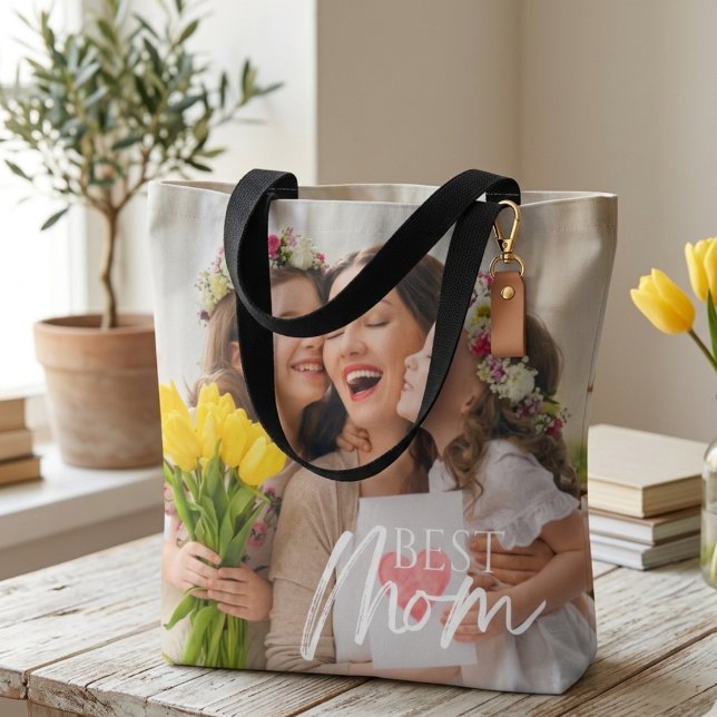 ADD YOUR PHOTO BEST MOM  TOTE BAG (Creator Uploaded)