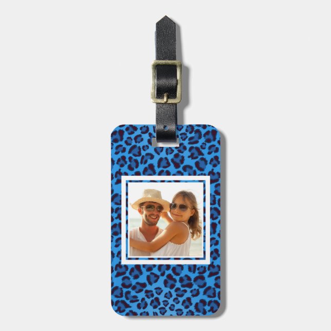 Add Your Photo | Blue Leopard Texture Luggage Tag (Front Vertical)