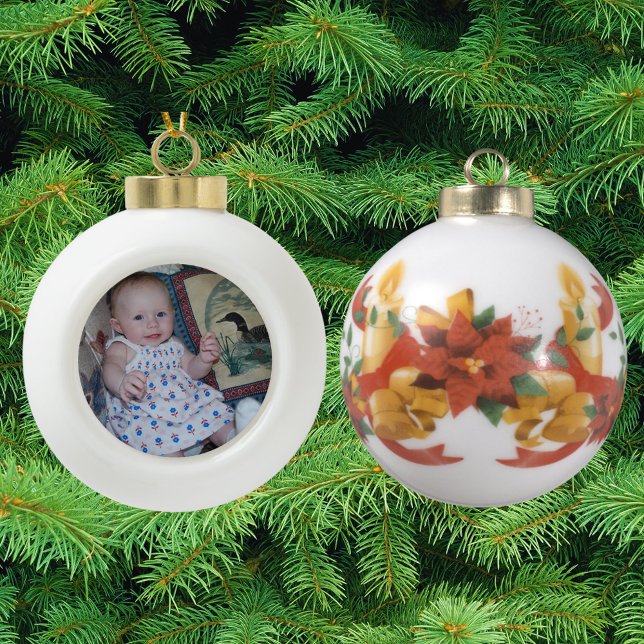 Add Your Photo Ceramic Ball Christmas Ornament (Ceramic Ball Ornament Add Your Photo)