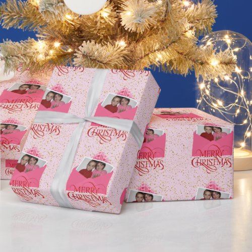 Add YOUR photo Christmas Red and Pink Wrapping Paper