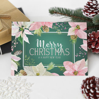 Add Your Photo | Christmas Watercolor Poinsettias Invitation