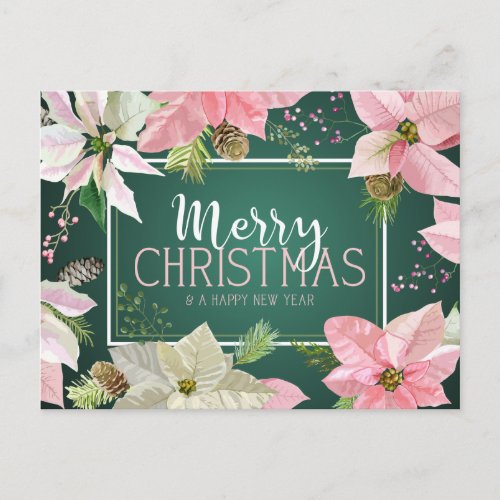 Add Your Photo  Christmas Watercolor Poinsettias Postcard