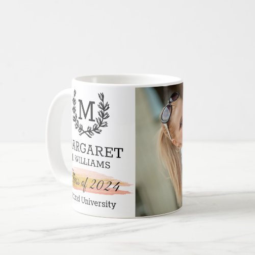 Add Your Photo Class of 2024 Custom Monogrammed Coffee Mug