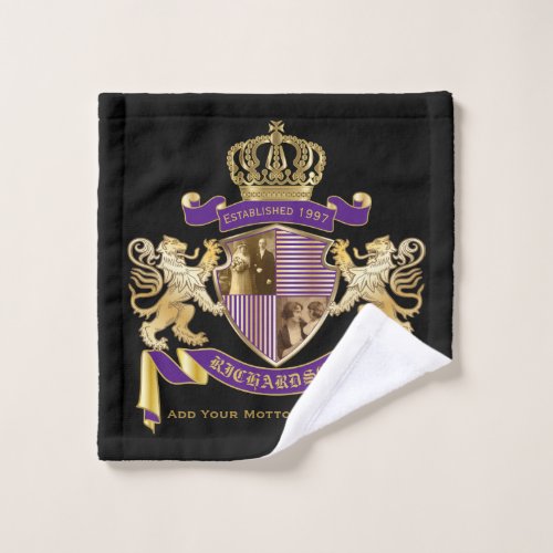 Add Your Photo Coat of Arms Monogram Purple Emblem Wash Cloth