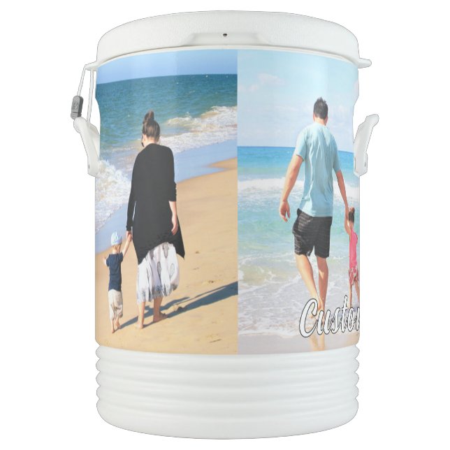 Add Your Photo Collage Beverage Cooler Custom Text (Back)