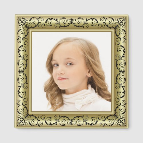 Add YOUR PHOTO Custom Gold  Black Frame Magnet