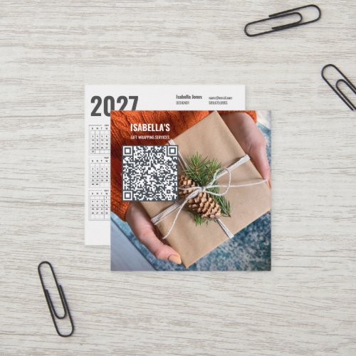 Add Your Photo, Custom QR Code 2027 Calendar Square Business Card