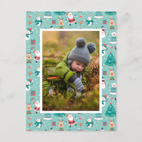 Add Your Photo  Cute Christmas Pattern Postcard