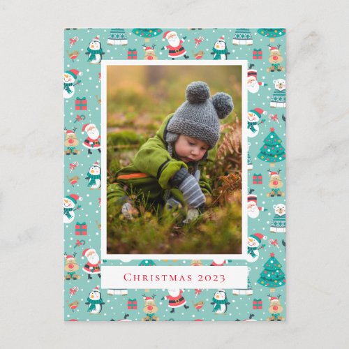 Add Your Photo  Cute Christmas Pattern Postcard