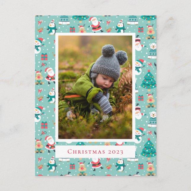 Add Your Photo | Cute Christmas Pattern Postcard (Front)