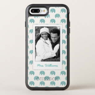 Add Your Photo Cute Teal Elephant Pattern OtterBox Symmetry iPhone 8 Plus/7 Plus Case