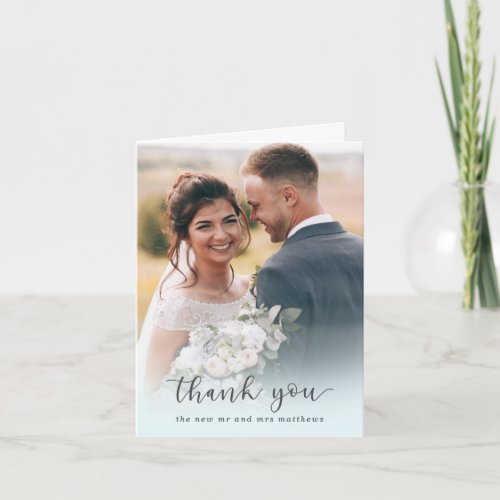 Add Your Photo Elegant Eucalyptus Script Wedding Thank You Card