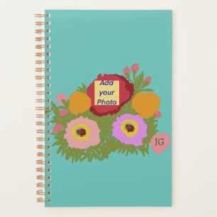 Add your photo Floral Pattern With Initial Teal Planner