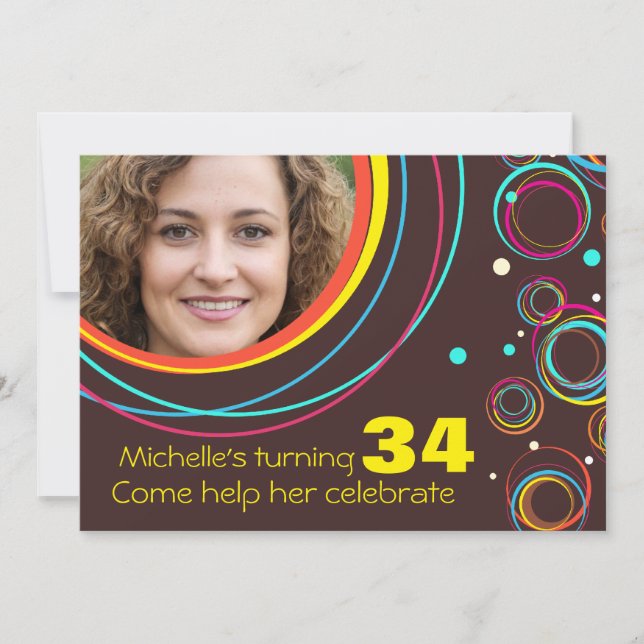 Add your photo funky 34th birthday invite (Front)
