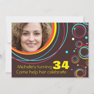 Add your photo funky 34th birthday invite