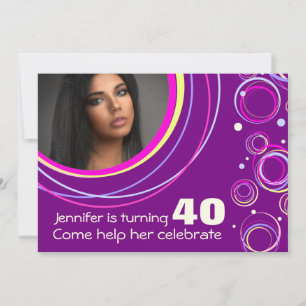 Add your photo funky 40th birthday invite purple