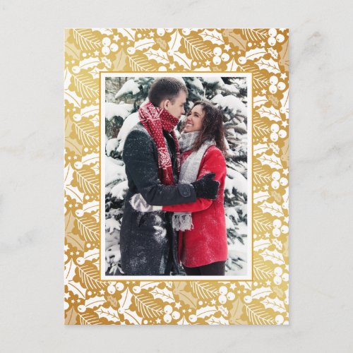 Add Your Photo  Gold Holly  Berries Frames Postcard