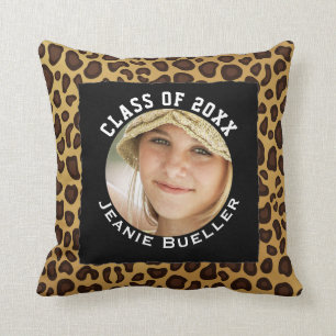 Add Your Photo Graduation Keepsake Leopard Print Throw Pillow