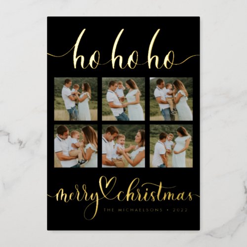 ADD YOUR PHOTO  Ho Ho Ho Merry Christmas Foil Holiday Card