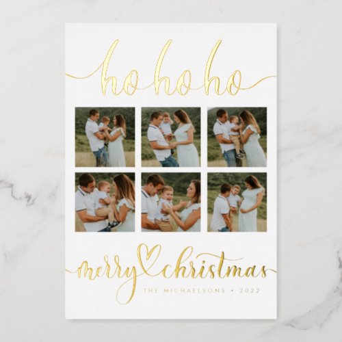 ADD YOUR PHOTO  Ho Ho Ho Merry Christmas Foil Holiday Card