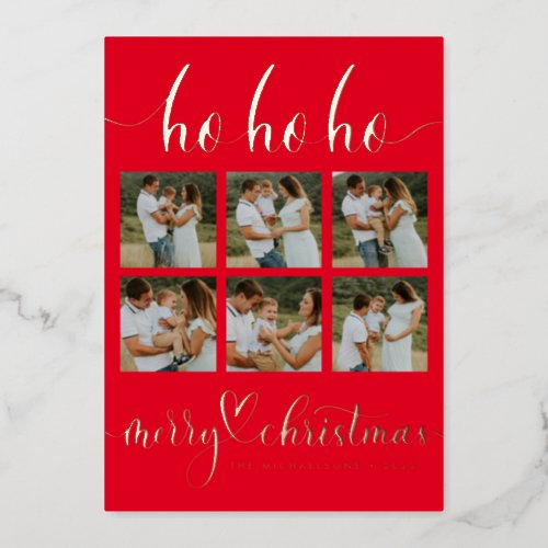 ADD YOUR PHOTO  Ho Ho Ho Merry Christmas Foil Holiday Card