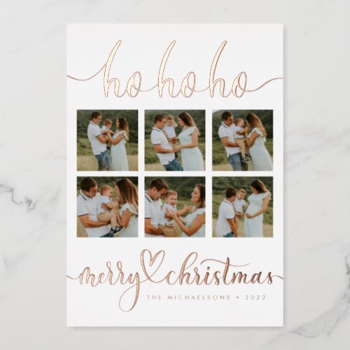 ADD YOUR PHOTO  Ho Ho Ho Merry Christmas Foil Holiday Card