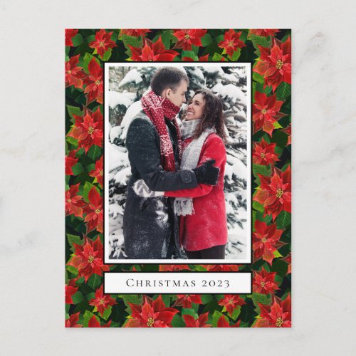 Add Your Photo  Holiday Poinsettias Postcard