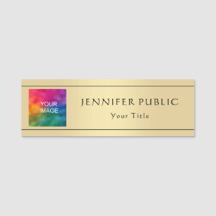 Add Your Photo Image Here Gold Look Trendy Modern Name Tag
