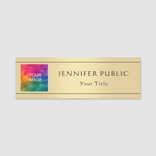 Add Your Photo Image Here Gold Look Trendy Modern Name Tag